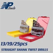 13/19/25pcs Broca helicoidal de haste reta com caixa de ferro